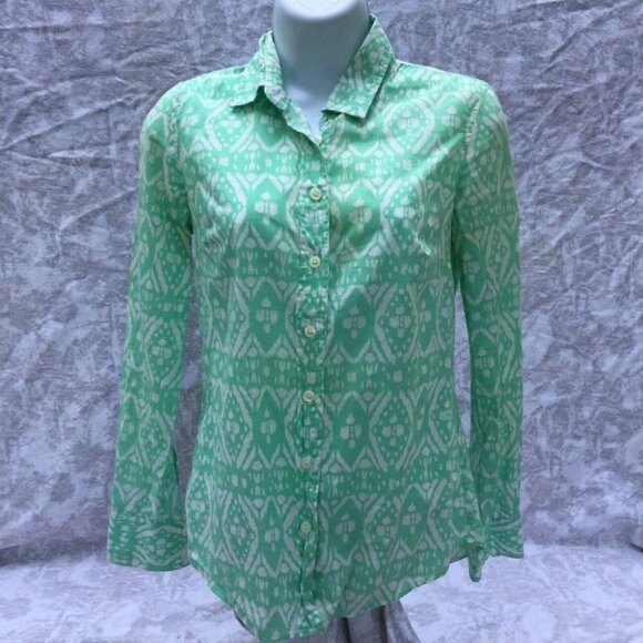 J. CREW Perfect Fit Green Print Button Down XXS - Picture 1 of 8